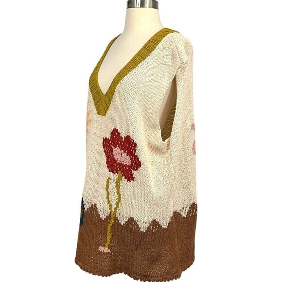 Story Mfg Party Vest Peace Trip Size XL Sleeveless Sweater V Neck Multicolor - Picture 3 of 8